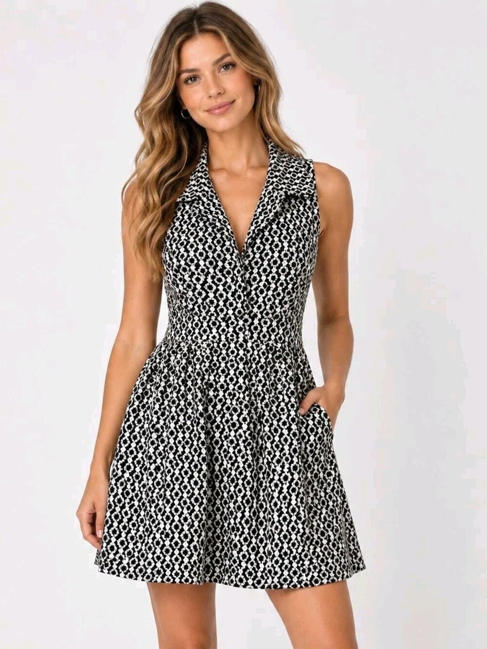Tuckernuck Pomander Place Black White Cotton Blend Mini Dress XS